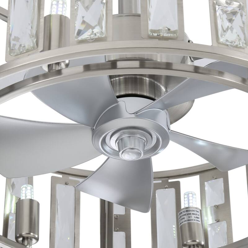 20" Caged Ceiling Fan with Crystal Light Remote Control, Bladeless Chandelier - 20 Inch