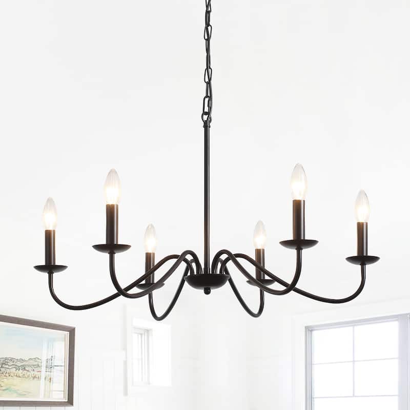 6-Light Rustic Farmhouse Simple Candle Chandelier for Bedroom, Kitchen, Living Room and Foyer - Black