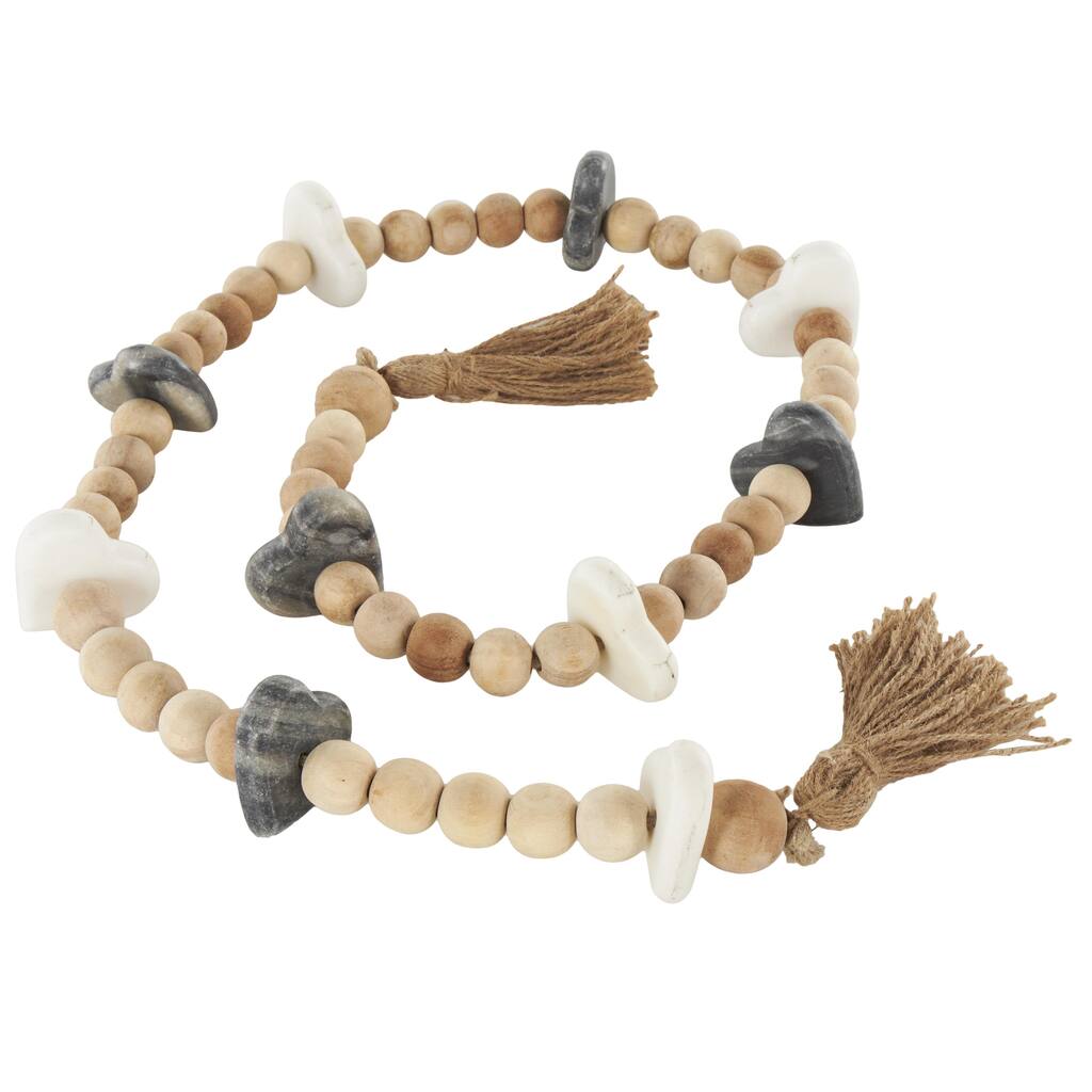 Marble Heart Handmade Garland with Tassel with Black and White Accents - Light Brown - Roche River Decor