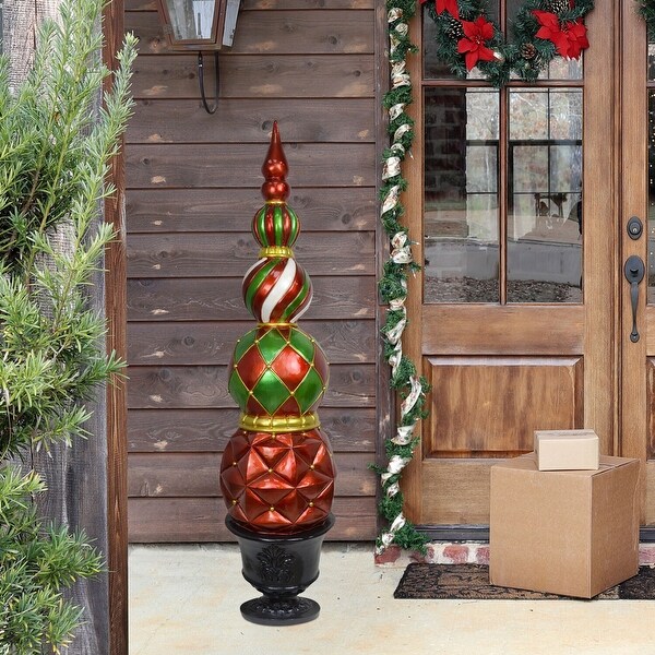 Fraser Hill Farm 50-in. Resin Ball and Finial Topiary in Pedestal