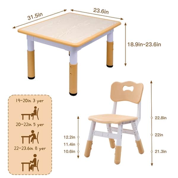 dimension image slide 2 of 3, YUKOOL Kids Study Table and Chairs Set - Adjustable Height and Stylish Design