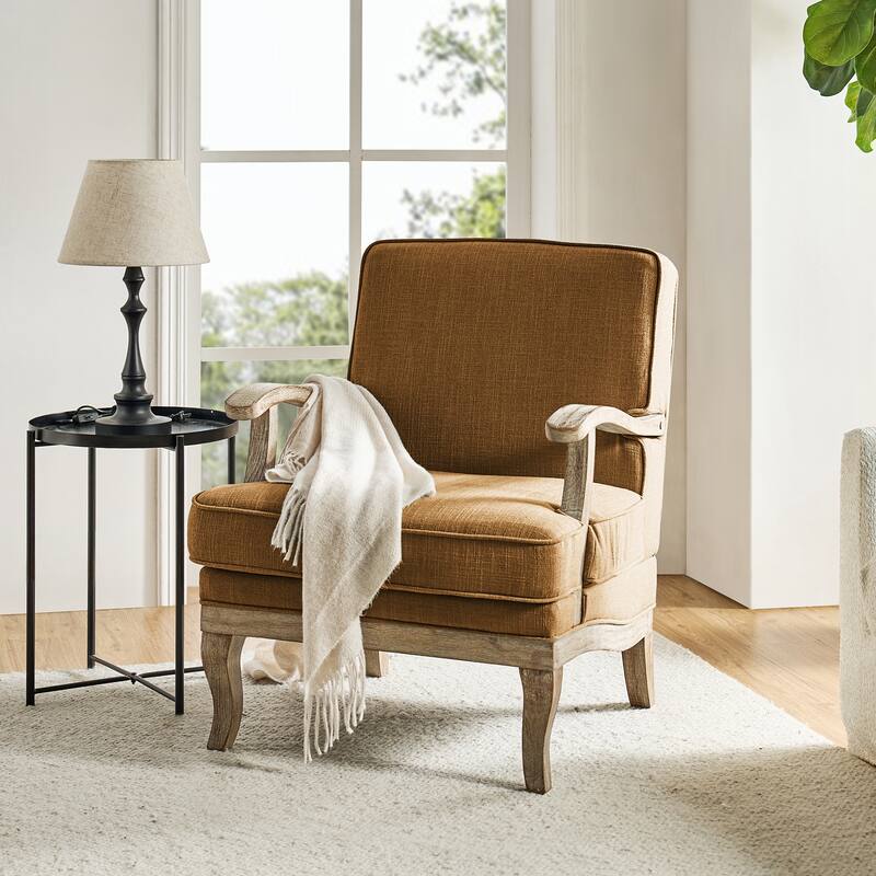 HULALA HOME Rinaldo Farmhouse Polyester Armchair with Comfortable Backrest and Solid Wood Legs