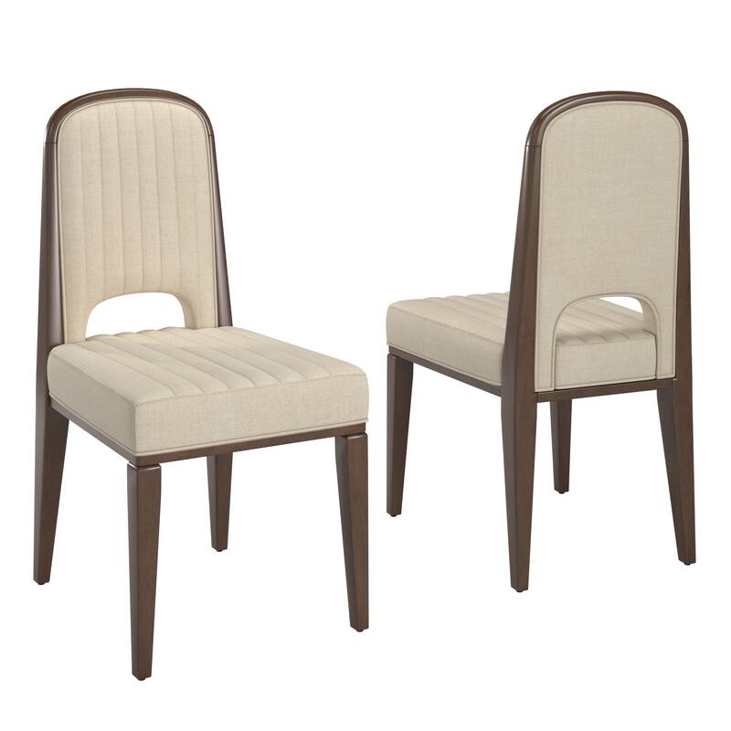 Harstad Wood Finish Cream Fabric Channel Stitching Dining Chair (Set of 2) by iNSPIRE Q Modern - Walnut
