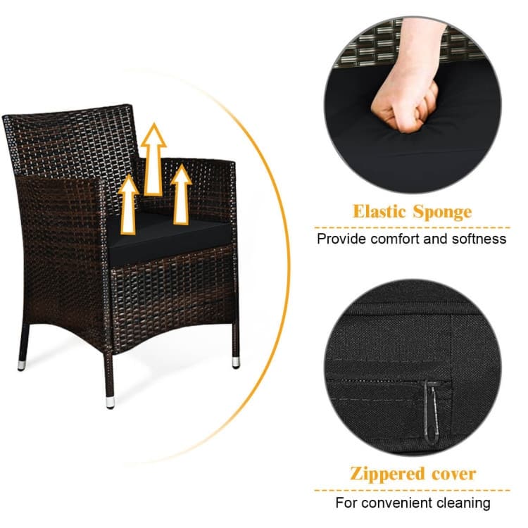 Rattan Patio Conversation Furniture Set with Glass Table and Comfortable Sofa - 4 Pcs