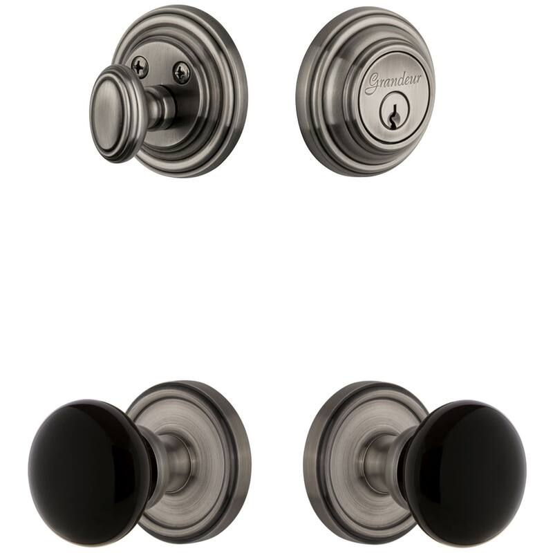 Grandeur Georgetown Solid Brass Rose Single Cylinder Keyed Entry - Antique Pewter