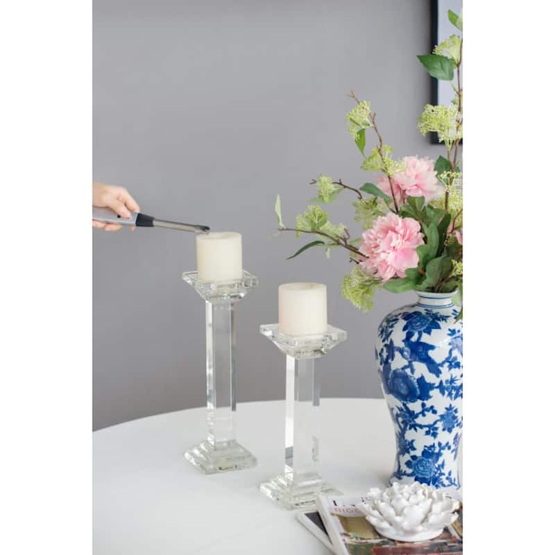 Tall Crystal Pillar Candle Holder - 13" - Clear