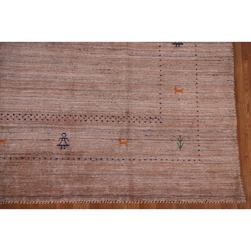Striped Orange Gabbeh Oriental Area Rug Handmade Wool Carpet - 8'0"x 9'9"
