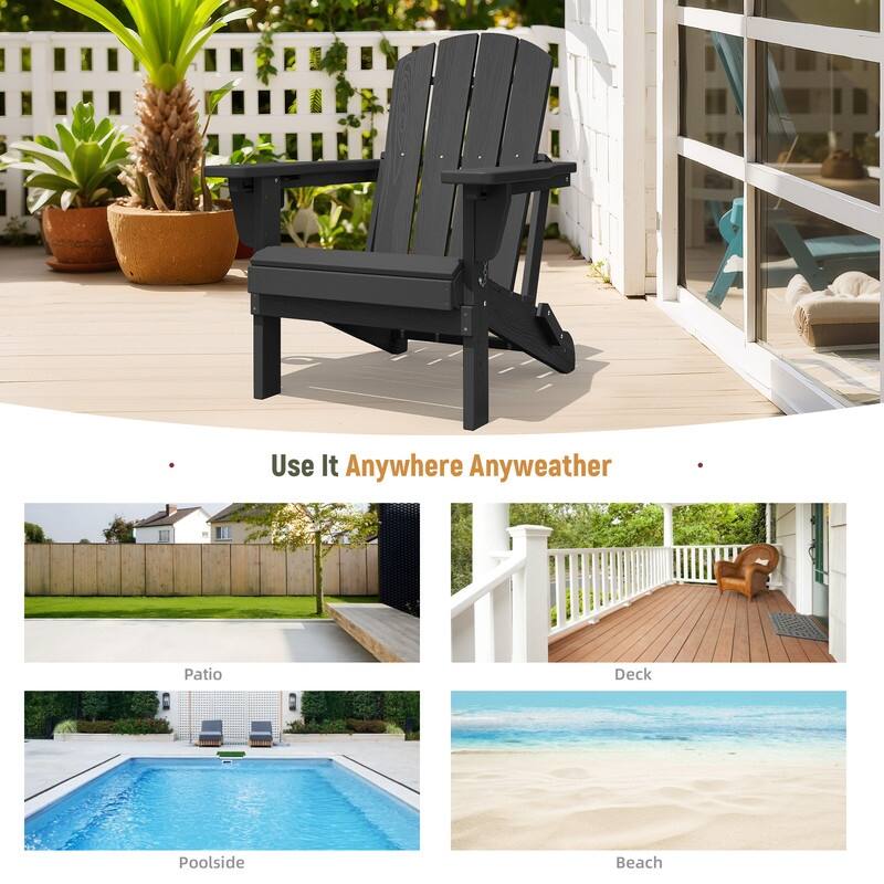 3-Position Reclining Folding Outdoor Chair – PE Wood Grain, Weather-Resistant