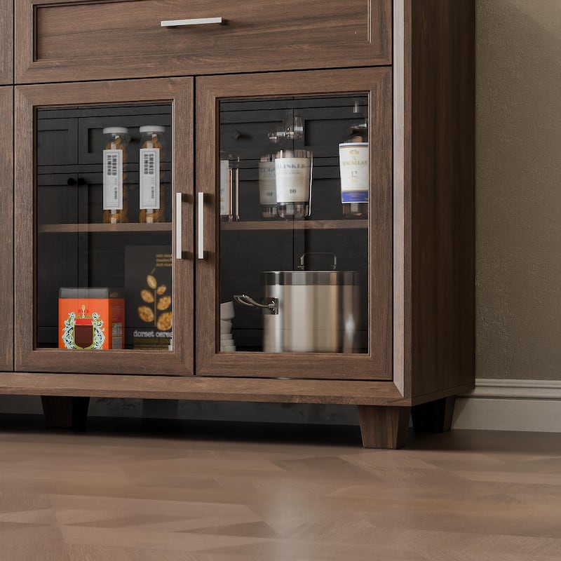 Glass Storage Cabinet with Doors,TV Stand for Living Room,Pantry,Brown/White
