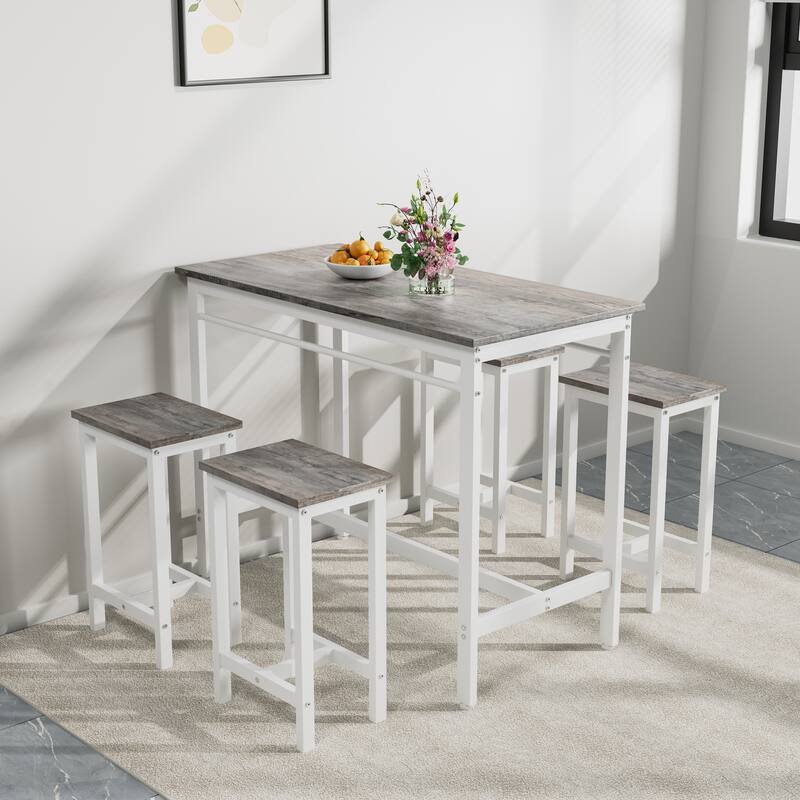 5-piece modern kitchen table with 4 bar stools Bar table set, metal frame and MDF