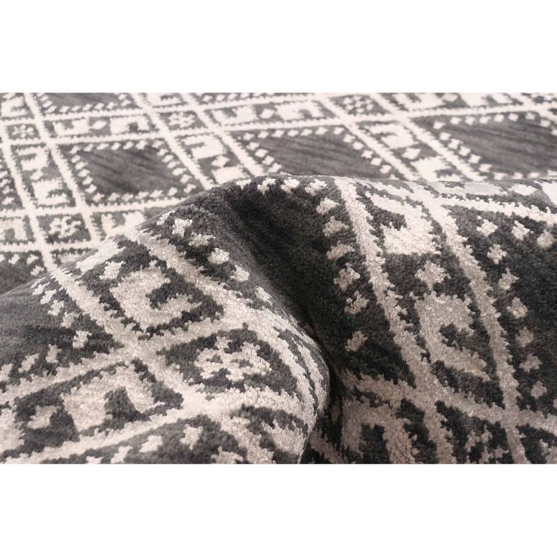 ECARPETGALLERY Hand Loomed Elysian Dark Grey, Light Grey Viscose, Wool Rug - 5'10 x 8'8