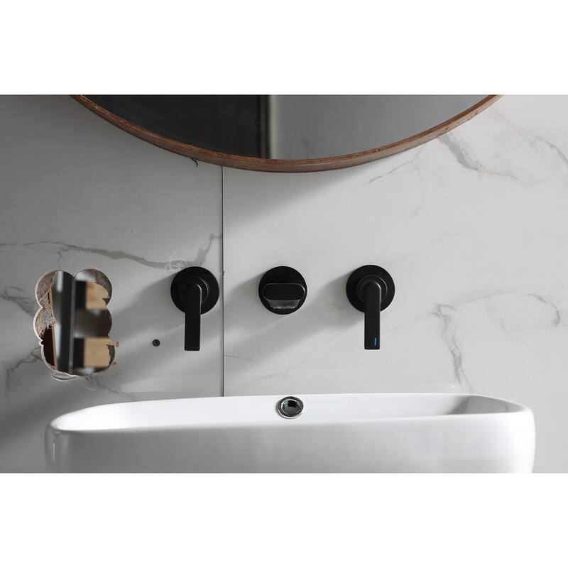 Two Handle Bathroom Sink Wall Mount Faucet Matte Black - 9*2.24*2.24