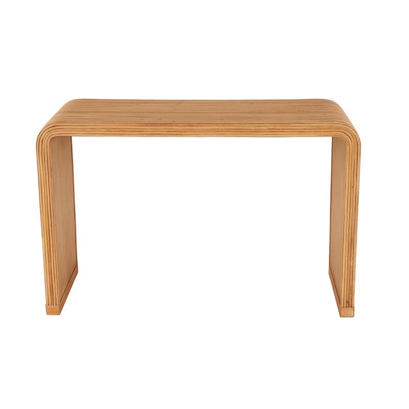 Brown Wood Handmade Ribbed Living Room Console Table with Mirror (Set of 2)