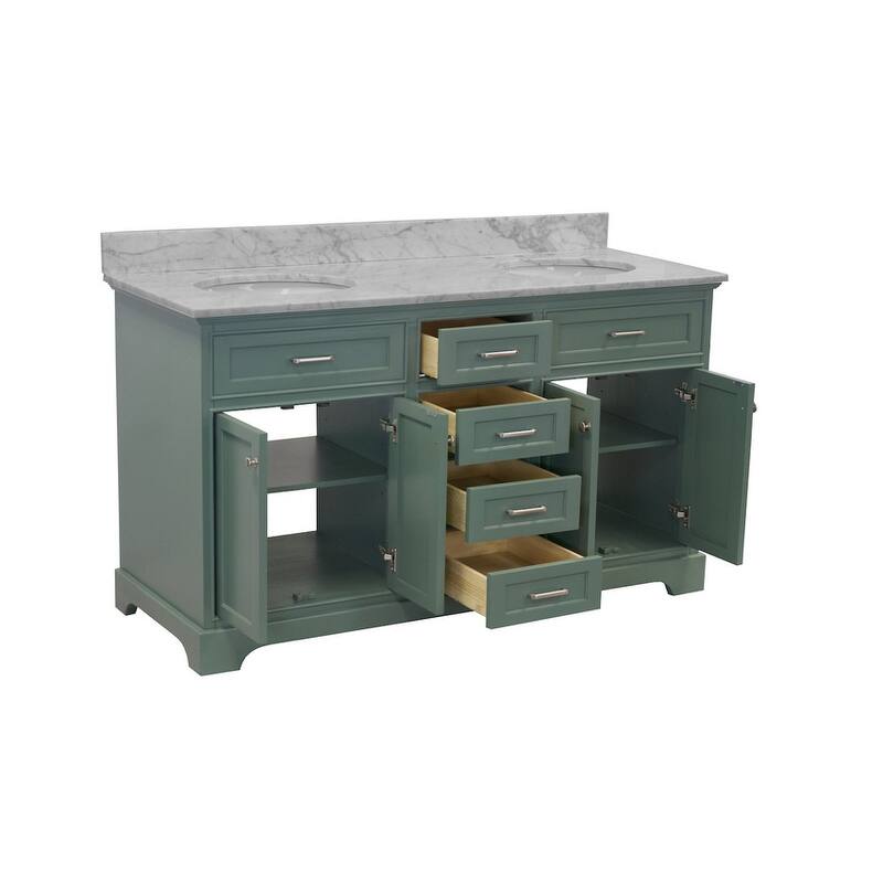 KitchenBathCollection Aria 60" Double Bathroom Vanity with Carrara Marble Top