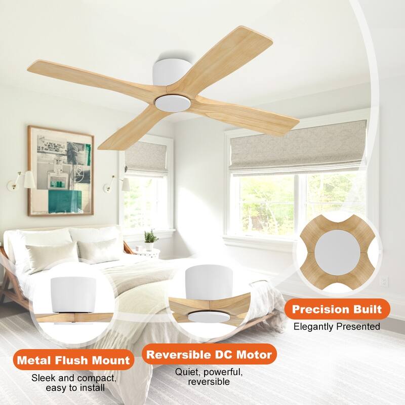 MLiAN 48" 4 Blades Indoor DC Flush Mount Ceiling Fan with Remote
