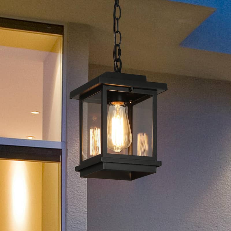 Modern Farmhouse Black 1-Light Outdoor Wall Sconces Glass Patio Lantern