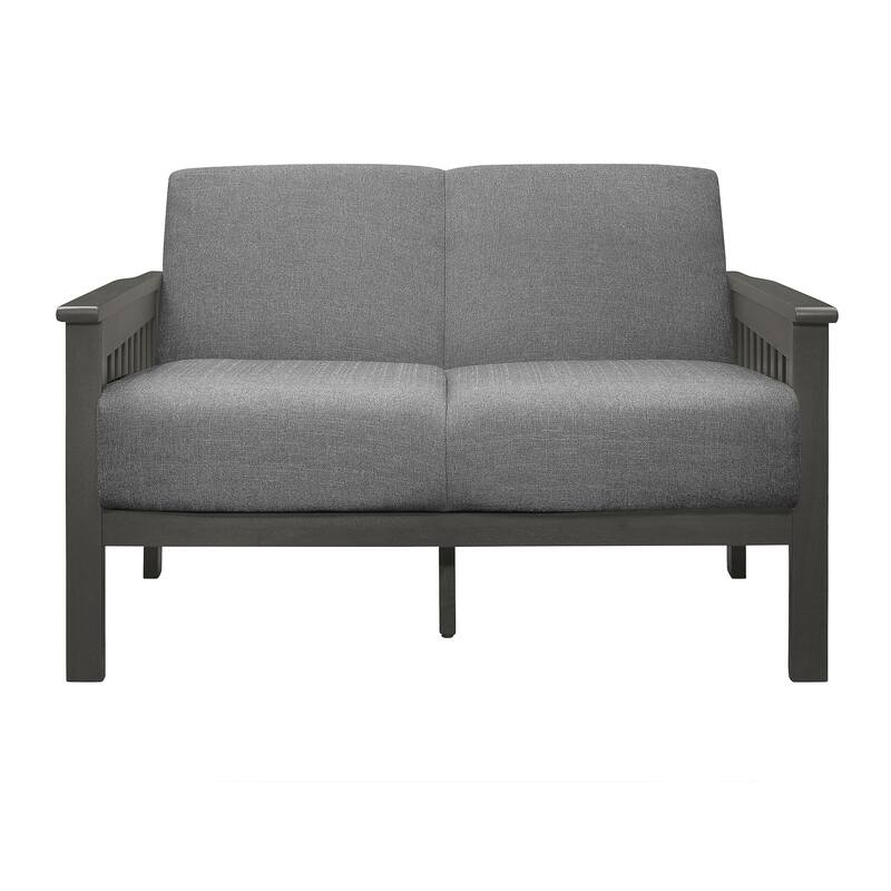 Classic Living Room 1Pc Loveseat Gray Cushion Seat And Back Solid Rubberwood Furniture Transitional Style