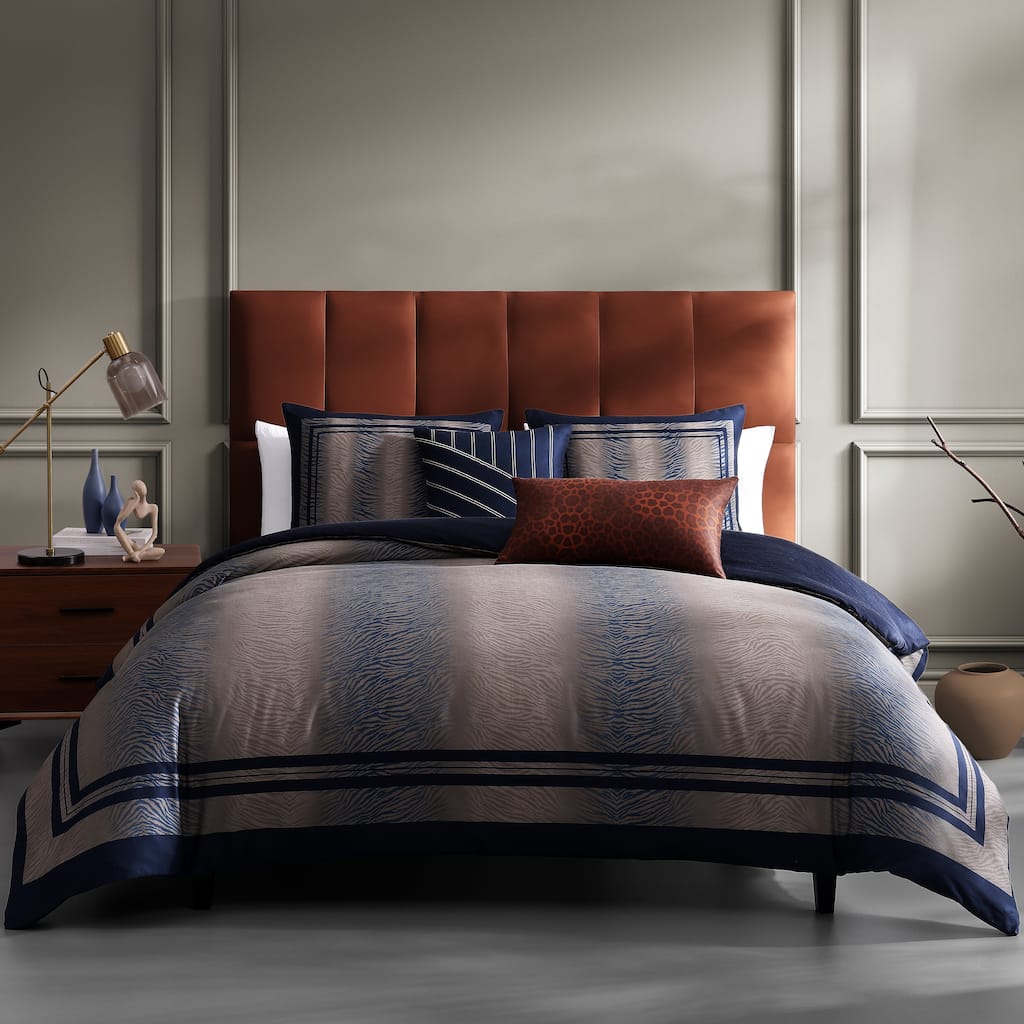 Bebejan Dark Blue Animal Prints 100% Cotton Sateen 5 Piece Reversible Comforter Set