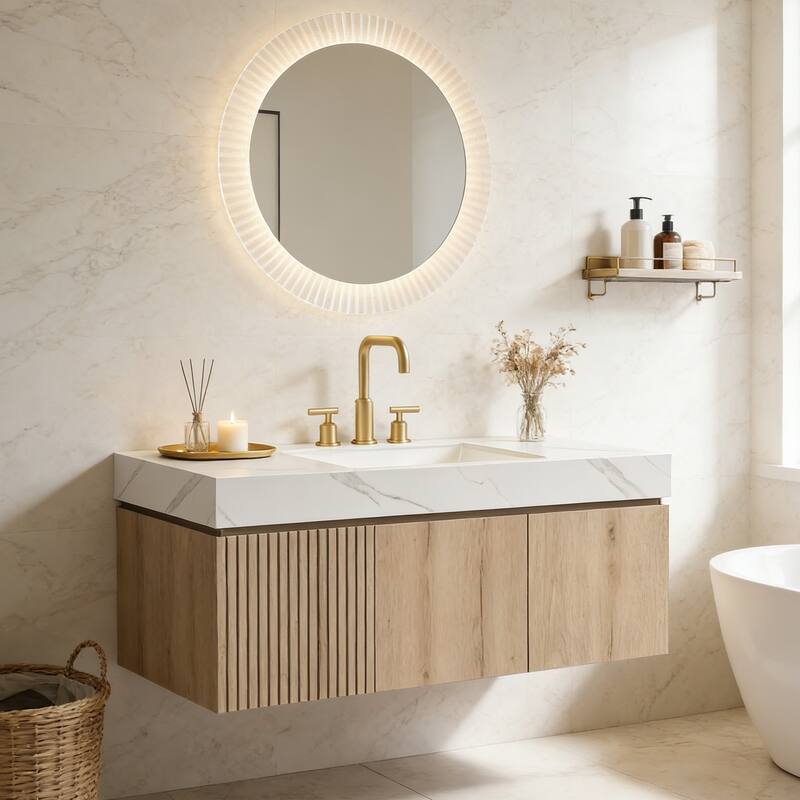Floating Storage Bathroom Vanity with 3 Pre-drilled Faucet Holes
