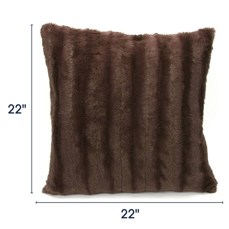 Cheer Collection Solid Color Faux Fur Throw Pillows (Set of 2) - 22 x 22 - Brown