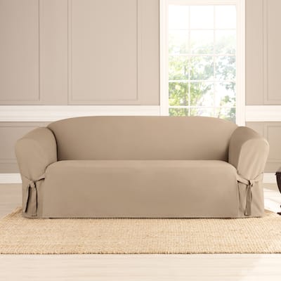 SureFit Heavyweight Cotton Duck One-Piece Sofa Slipcover with Seat Elastic