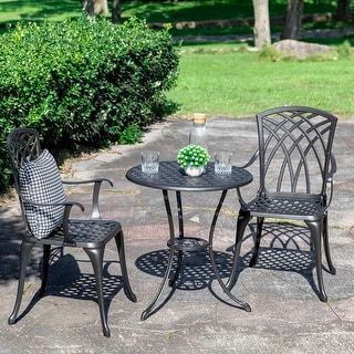 3-Piece Outdoor Patio Bistro Set,24 Inch Cast Aluminum Bistro Table with Umbrella Hole and 2 Bistro Chairs