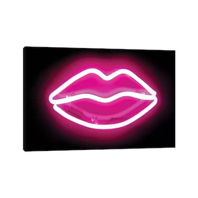 iCanvas "Neon Lips Pink On Black" by Hailey Carr Canvas Print