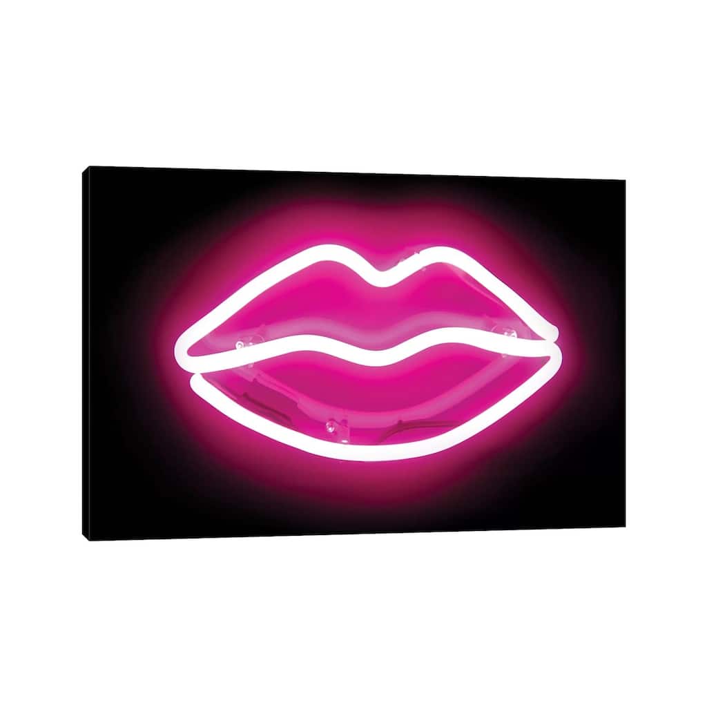 iCanvas "Neon Lips Pink On Black" by Hailey Carr Canvas Print