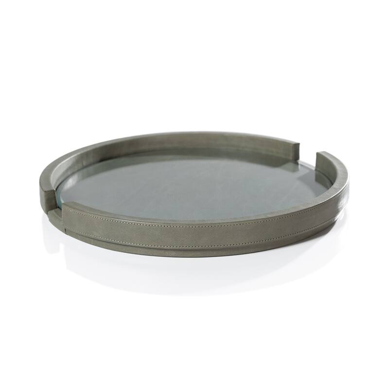 Ruvo Leather Serving Tray with Glass Insert