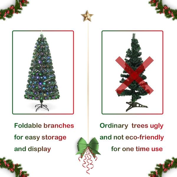 Shop Costway 6ft Fiber Optic Christmas Tree 225 Multicolor Led Lights Overstock 18180852