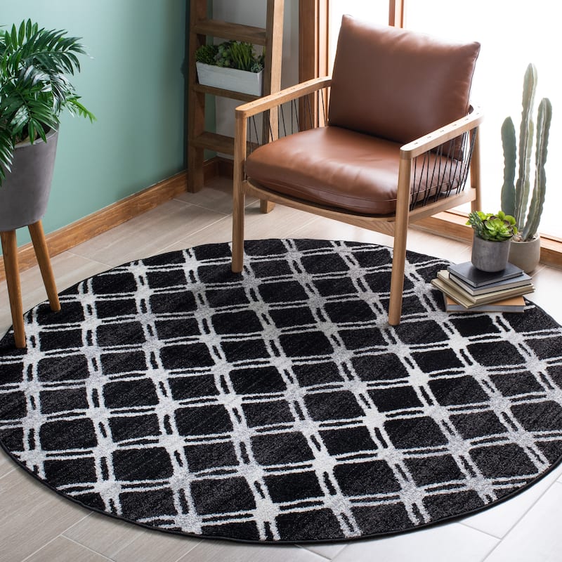 SAFAVIEH Adirondack Suchitra Vintage Boho Oriental Rug - 6' Round - Black/Light Grey
