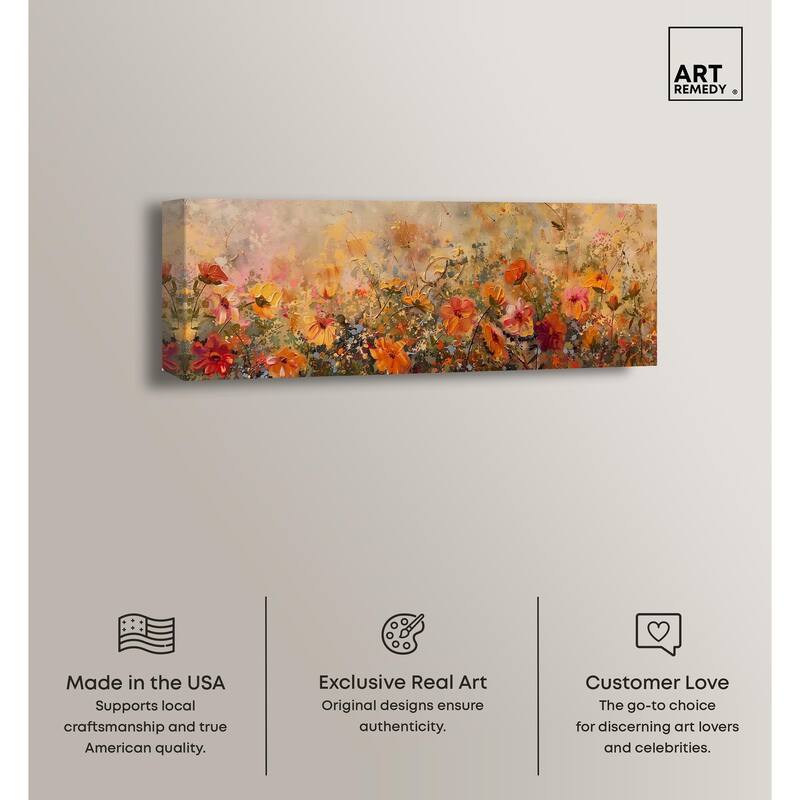Fall Cosmo Flowers Panoramic Canvas by Art Remedy, Gallery Wrapped