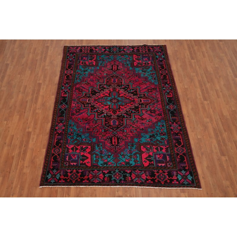 Hand Knotted Oriental 100% Wool Carpet Traditional Medallion Pink Heriz Area Rug - 9' 4'' X 6' 10''