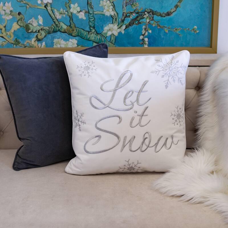 Let It Snow Embroidered Cotton Throw Pillow