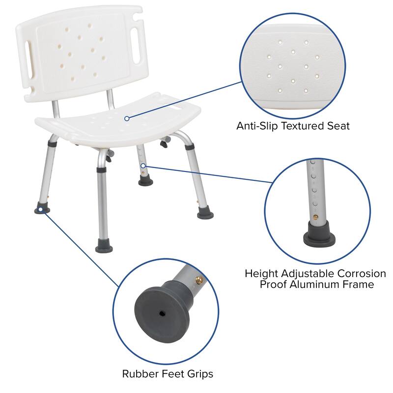 Tool-Free 300 Lb. Capacity, Adjustable Teal Bath & Shower Chair with Large Back