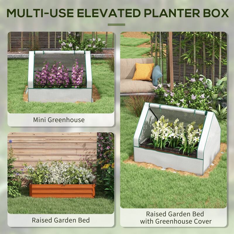 Outsunny Raised Garden Bed with Mini Greenhouse, Galvanized Outdoor Planter Box with Cover, for Herbs and Vegetables