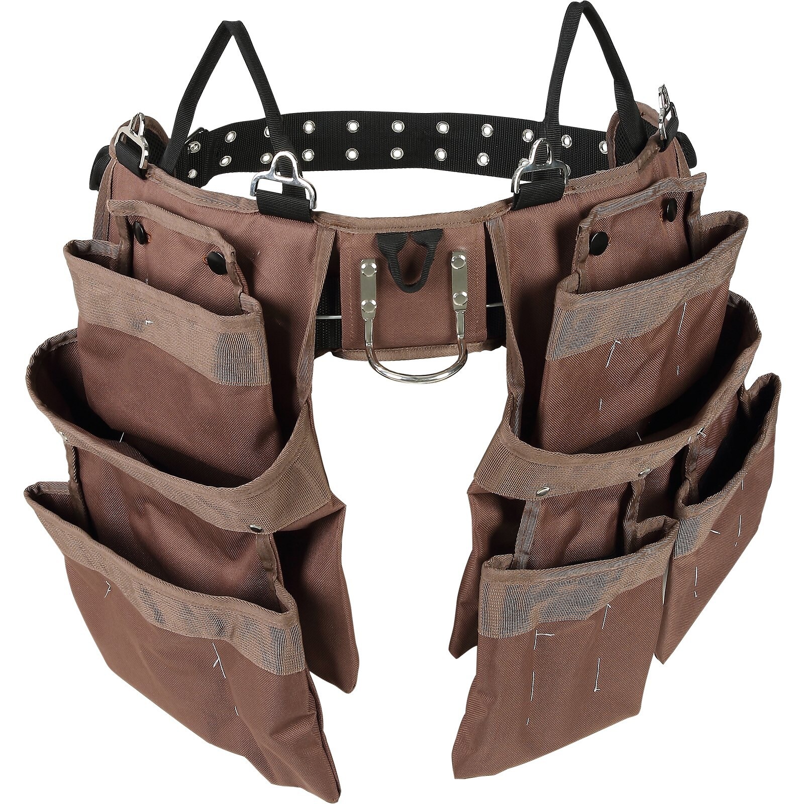 19-Pocket Heavy Duty Tool Belt - Brown Construction Apron Adjustable 33" To 50" Waist