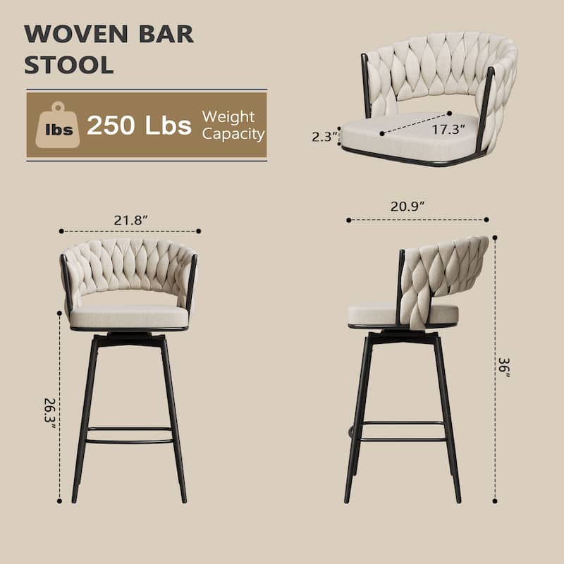 Ostweer Furniture Modern Luxury 360°Swivel Bar Chairs Set of 2 - White