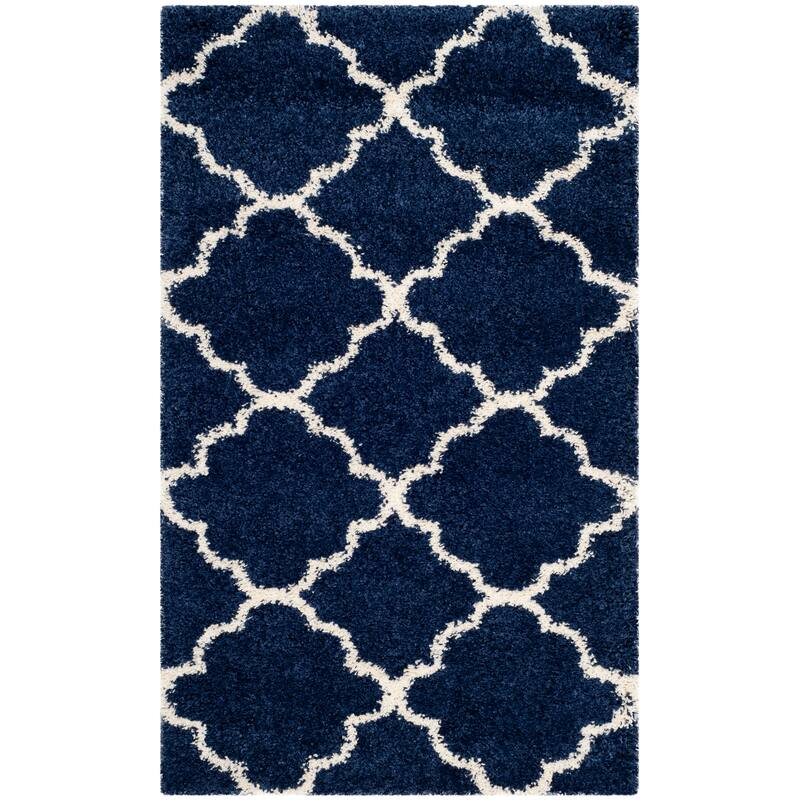 SAFAVIEH Hudson Shag Vitchka Glam Trellis 2-inch Area Rug - 2' x 3' - Navy/Ivory