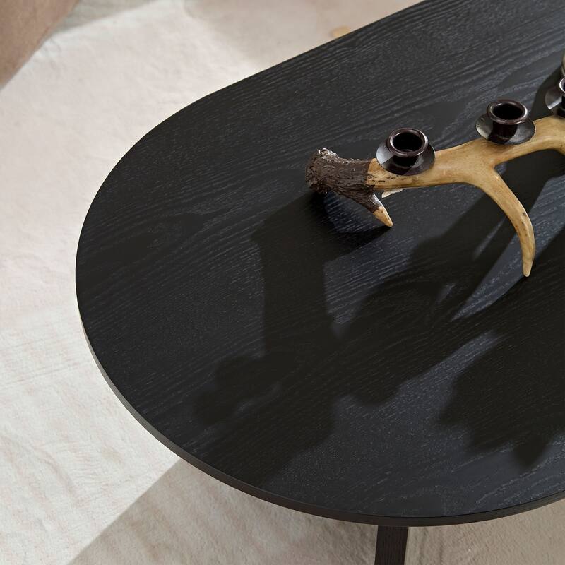 Length 39.37 Inch Modern Coffee Table,MDF Oval Coffee Table for Living Room,Small Coffee Table with Sturdy Pedestal
