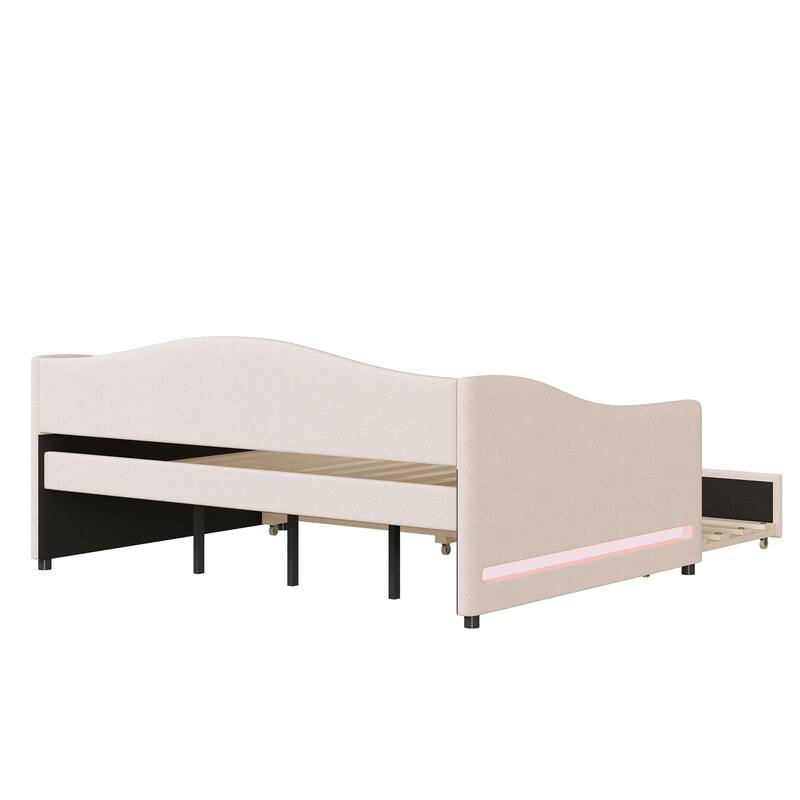 Full Size Upholstered Daybed with Light and Trundle