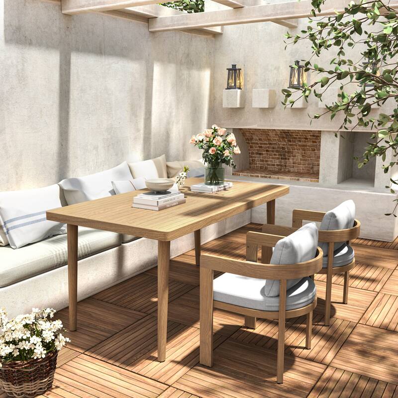 Roomfitters 3-Piece Outdoor Dining Set, Modern Patio Furniture, Acacia Wood Table & 2 Chairs with Cushions - Grey