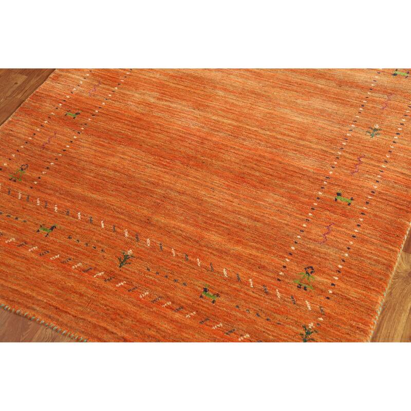 Orange Gabbeh Indian Rug Hand-Knotted Wool Carpet - 4'0"x 5'8"