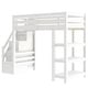preview thumbnail 13 of 30, Wooden Loft Bed Frame with 4-tier Storage Shelf, Small Wardrobe, White LED Light and Storage Staircase, Space Saving Storage Bed