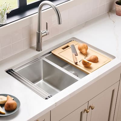 Ruvati 31-inch Undermount 50/50 Double Bowl Workstation 16 Gauge Stainless Steel Kitchen Sink – RVM5239