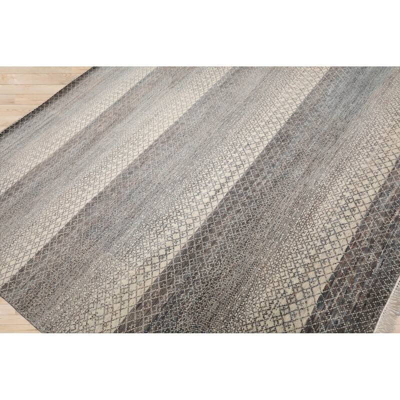 Beige Tibetan Wool & Bamboo Silk Hand Knotted Rug Geometric Style - 8' x 10'