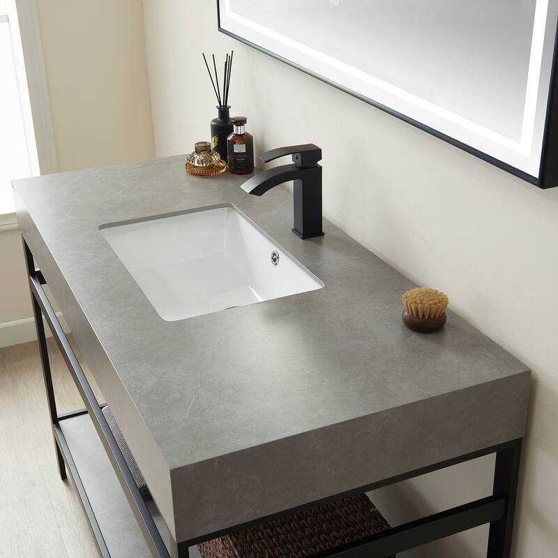 Funes 48" Single Vanity, Metal Support with Stone Top and Mirror - 48''x22''