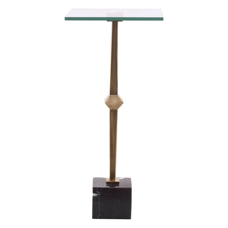 Antique Brass Square Glass Marble Pedestal Table Drink Table