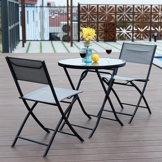 Shop Costway 3 Piece Table Chair Set Metal Tempered Glass Folding ... Shop Costway 3 Piece Table Chair Set Metal Tempered Glass Folding ...