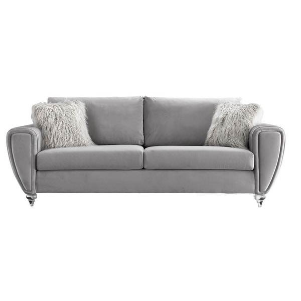 Fabric Sofa with Pleated Design Arms and Acrylic Turned Bun Feet, Gray. Opens flyout.